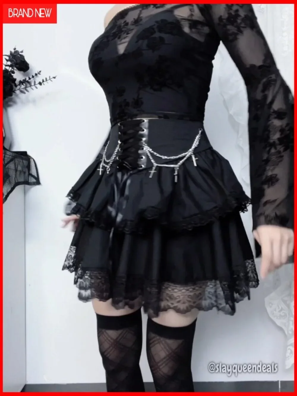 High Waist Pleated Mini Skirt Polyester Spandex Gothic Punk Grunge Style